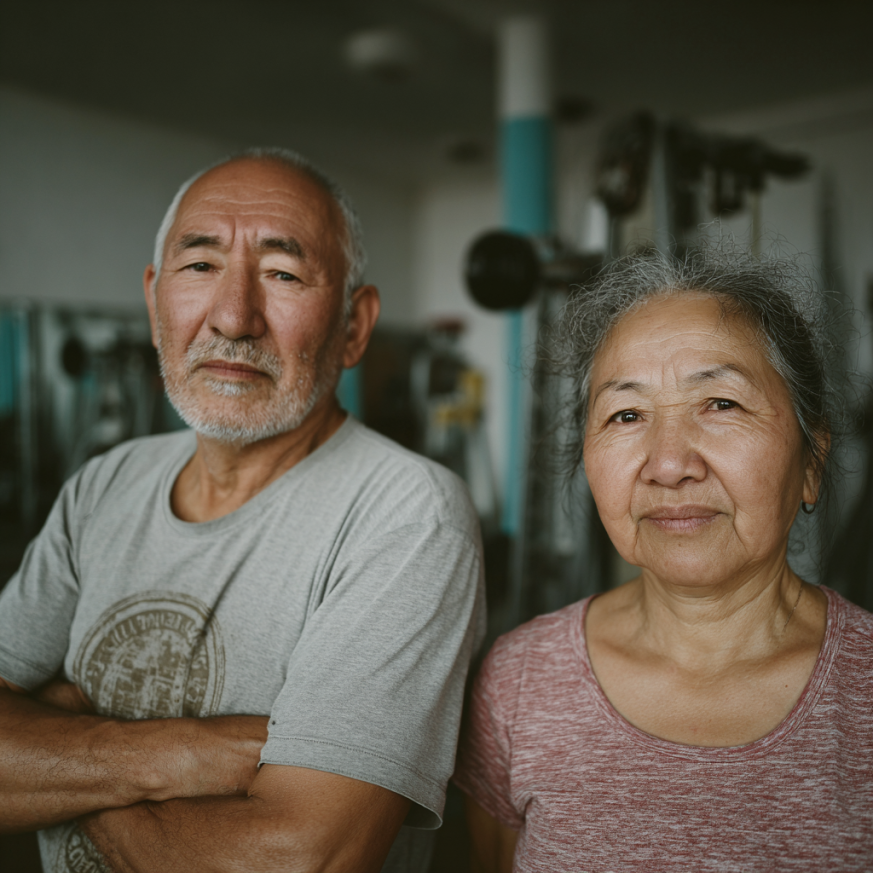 Professional fitnes murabbiy katta yoshli mijoz bilan